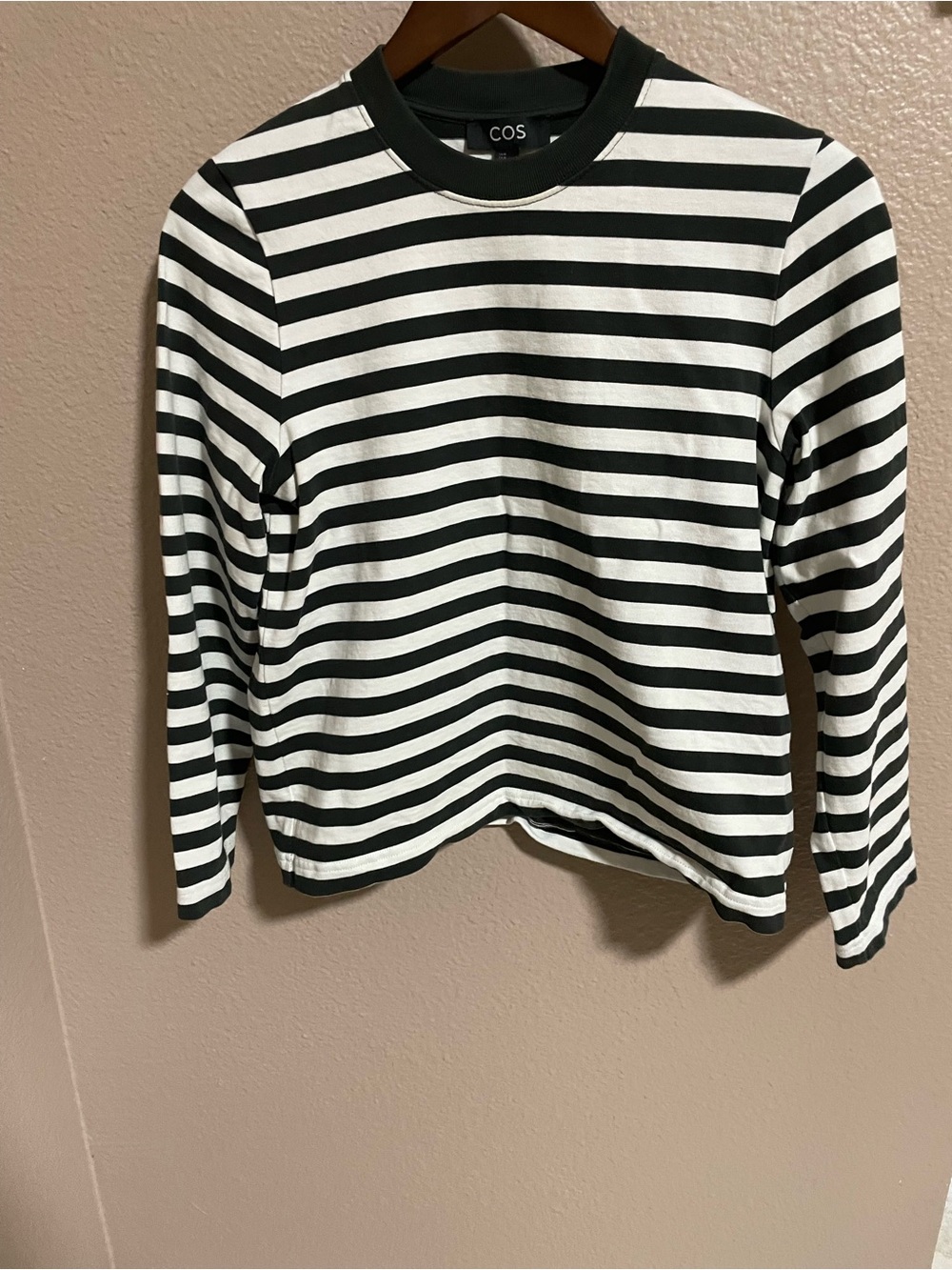 COS olive green & White Striped Long Sleeve Sweatshirt